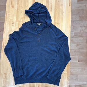 Banana Republic 💯 Navy Merino Wool 1/4 Button Sweater Hoodie Lightweight Sz XL
